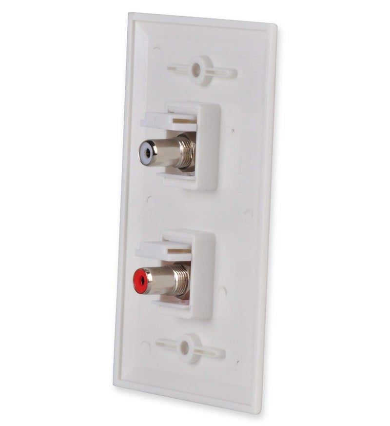 HTTX RCA Wall Plate, HTTX White 2-Port RCA Wall Plate with Removable F/F RCA Keystone Jack Inserts for L/R Stereo Speakers - Image 2
